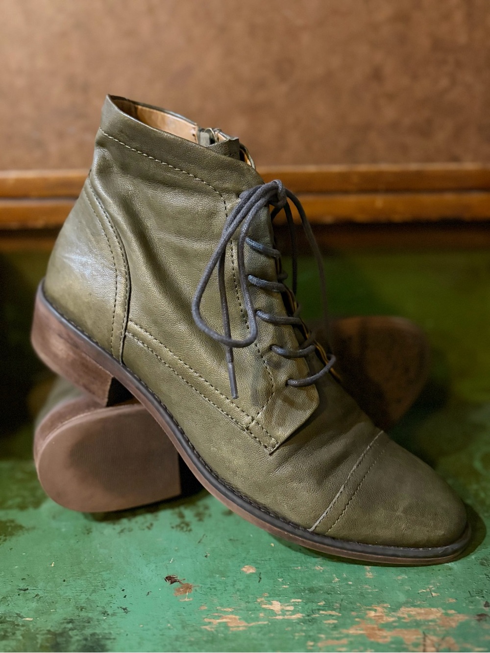 Comfortiva- Women's Olive Lace-Up Ankle Boots